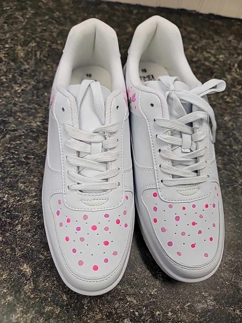 Time and Tru White Sneakers with Pink Floral Accents - Women's Wedges